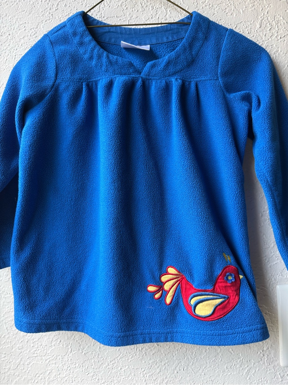 Hanna Andersson Bright Blue Fleece Top with Red & Yellow Bird Applique